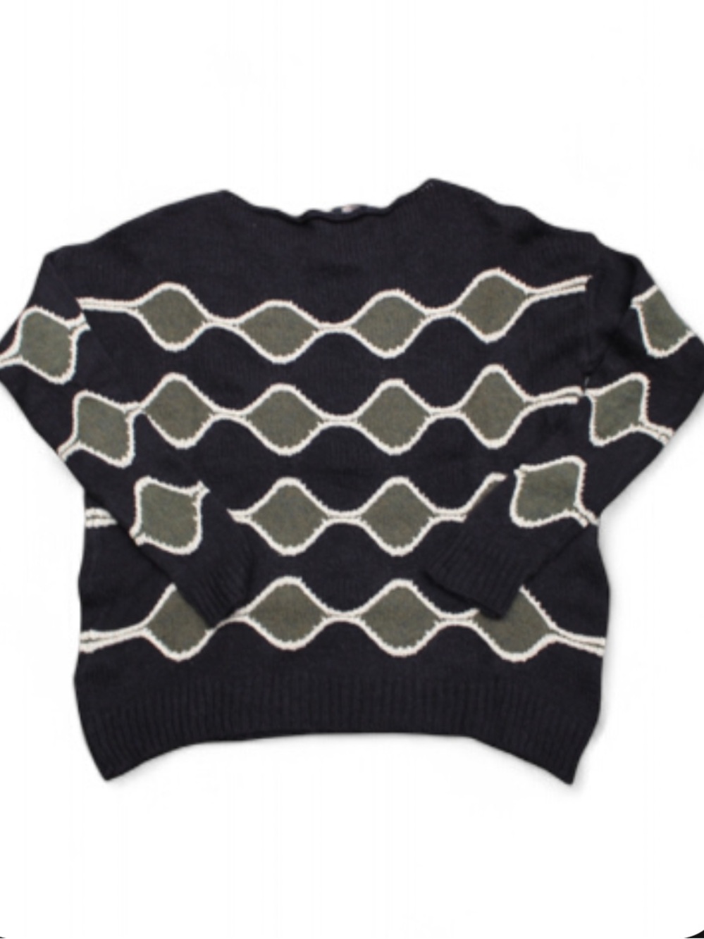 La fée maraboutée size 2 wool Black Crewneck Sweater with Olive Wave Patter